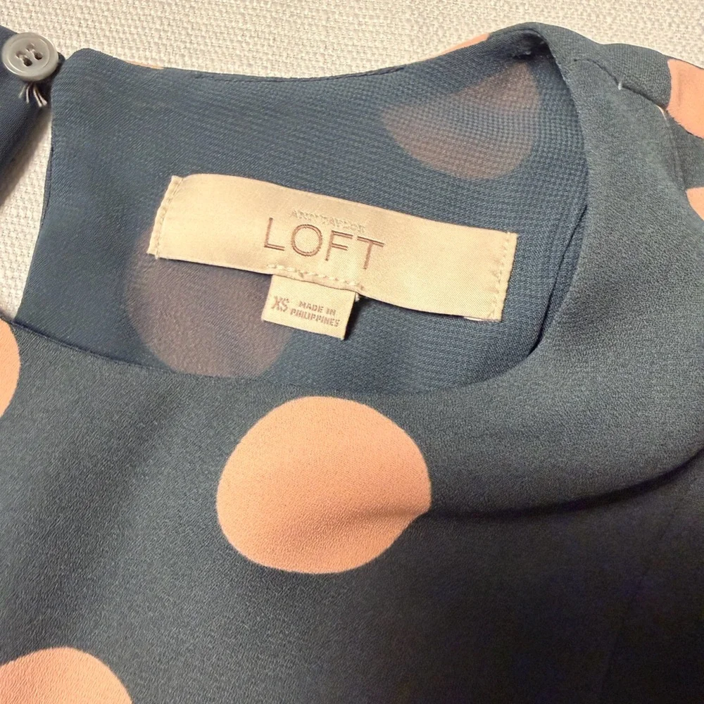 LOFT Black Dress with Pink Polka Dots and Ruffle Hem - Picture 6 of 9